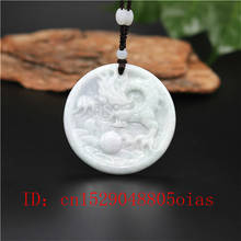 Colar de pingente de dragão de jade de esmeralda natural esculpida branco charme jadeite jóias moda chinês amuleto presentes para mulher 2024 - compre barato