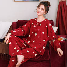 Conjunto de pijamas con estampado de corazón para mujer, ropa de dormir bonita de manga larga para el hogar, traje de noche para Navidad y Año Nuevo, talla 3XL, novedad de otoño 2024 - compra barato