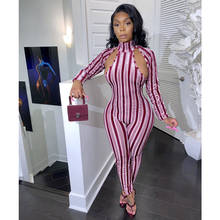 BKLD Stripe Jumpsuit Women 2019 Clubwear New Turtleneck Sexy Hollow Out Long Sleeve Bodysuit Autumn Bodycon Jumpsuits For Women 2024 - buy cheap