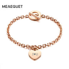 Pulsera con grabado personalizado para mujer, brazalete con hebilla de acero inoxidable, diseño de corazón de oro rosa, regalo para novia, 585 2024 - compra barato