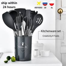 New 12PCS Silicone Kitchen Tools Cooking Sets Turner Soup Spoon Spatula Brush Non-Stick Shovel With Wooden Handle Cooking Tools 2024 - buy cheap