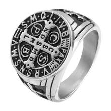 316L Stainless Steel Cross Catholic Church Saint Benedict of Nursia Christianity Jesus Exorcism Ring 2024 - buy cheap