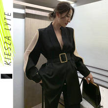 Women Blazer Feminino Metal Gold Buckle Belt Black Blazers Femme Fashion Ladies Jacket Coat Outwear Mujer 2019 High Quality 2024 - buy cheap