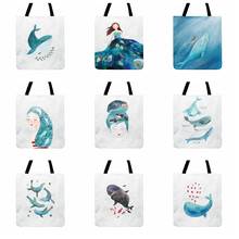 Ocean Dream Cartoon Whale Printed Tote Bag For Women Casual Totes Foldable Shopping Bag Outdoor Beach Bag Ladies Shoulder Bags 2024 - buy cheap