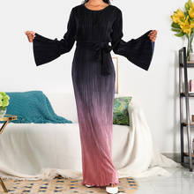 Eid Pleated Gradient Abaya Dress Muslim Women Long Flare Sleeve O Neck Chic Long Maxi Dress Islamic Clothes Dubai Turkey Modesty 2024 - buy cheap