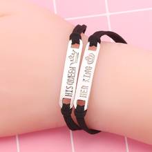 Creative Couple Bracelet 2Pcs Matches His Queen Her King Alloy Leather Cord Jewelry Gift 2024 - buy cheap