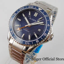 BLIGER New Dress GMT 41mm Men's Wristwatch Sapphire Glass Stainless Steel Bracelet Date Function Rotating Bezel Blue/Black Dial 2024 - buy cheap