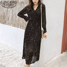 2020 New Fashion Women Dress Hong Kong Style V-neck Vintage Dot Print Pleated Midi Long Sleeve Women's Clothing Dresses 8558 50 2024 - buy cheap