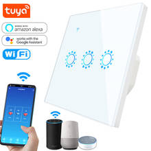 Tuya WiFi Smart Switch, ЕС 86 сенсорный настенный выключатель 1 2 3 Gang Alexa совместимый светильник, переключатель 10A 90-250 В, функция таймера Google Home 2024 - купить недорого