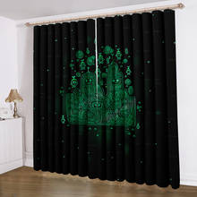 Cortinas verdes bruxo com estampa 3d, cortina de fundo preto, 2 painéis, cortinas têxteis para casa, cortina de desenhos animados 2024 - compre barato
