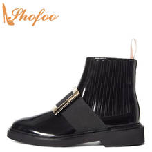 Botas femininas de salto baixo quadrado, preta, bico redondo, tornozelo, chelsea, fivela, tamanho grande 10 15, sapatos maduros, moda feminina 2024 - compre barato