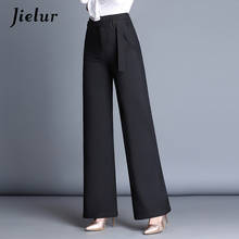Jielur-calça feminina, elegante, para escritório, feminina, cintura alta, solta, preta, perna larga, faixas retas, 2021 2024 - compre barato