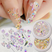 3D Colorful AB Crystal Flower Butterfly Shell Nail Art Decorations Mix Metal Rivets Pearls Holographic DIY Manicure Rhinestones 2024 - buy cheap