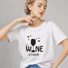 Camiseta con estampado de letras de vino para mujer, camiseta de manga corta con cuello 0 en negro, blanco y rosa, camiseta informal de algodón Harajuku, tops para mujer 2024 - compra barato