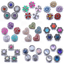 10 pçs/lote vários estilos snaps jóias misturadas 18mm botão snap com cristal strass botão para 18mm snap pulseiras 2024 - compre barato