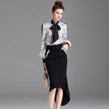 Women Suit Plus Size 2 Autumn New Fashion Printing Hit Color Shirt Crop Top + Package Hip Skirt Two Piece Set 2024 - buy cheap