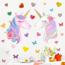 Pegatinas de unicornio de dibujos animados para pared, calcomanías de unicornio coloridas para decoración del hogar, arte 3D de pared para bebé, decoración de pared del dormitorio 2024 - compra barato