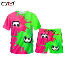 CJLM 3D Cartoon red-green eyes  Men's Suits Short Sleeve T-Shirt 2Pcs/Set Tops+Men Casual Shorts Suit Fashion full body print 2024 - buy cheap