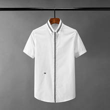Minglu camisa masculina branca de verão, camisetas de luxo manga curta, bordada de abelha, camisa casual da moda, slim fit, camisetas masculinas 2xl 2024 - compre barato