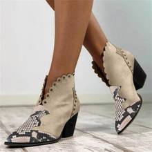 Female Autumn Winter Rivet Leather Cowboy Ankle Boots Women Wedge High Heel Booties Snake Print Botas Mujer 2024 - buy cheap