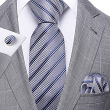 Fashion Silver Striped Men Tie Set 8.5cm Silk Jacquard Neckties Wedding Business Handkerchief Cufflink Tie Barry.Wang FA-5322 2024 - buy cheap