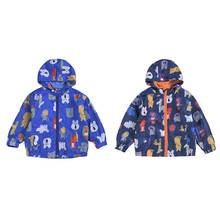 Повседневная куртка для мальчиков, детская одежда с длинными рукавами футболка синего цвета с изображением персонажей мультфильмов, с застежкой-молнией, Демисезонная куртка с капюшоном модная детская одежда 2024 - купить недорого