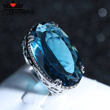 Luxury Big Ring For Women 925 Silver Color Hollow Vintage Jewelry Mosaic sea blue Zircon Promise Engagement Rings For Women 2024 - buy cheap