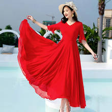 Vestido largo de chifón para mujer, prenda elegante de talla grande con manga de mariposa, color rojo, para playa y verano, LJ3036, novedad de 2021 2024 - compra barato