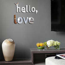 Hello Love-pegatinas de espejo acrílico con letras para pared, pegatinas creativas de pared con alfabeto en inglés para dormitorio, Mural para sala de estar, decoración del hogar 2024 - compra barato