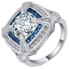 Роскошное женское Кристальное геометрическое Большое Квадратное кольцо с голубым Цирконом обещание большое обручальное кольцо для женщин вечерние ювелирные изделия Anillos 2024 - купить недорого