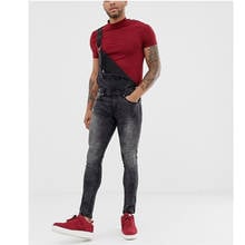 Комбинезон мужской джинсовый, хлопковый Повседневный облегающий Ромпер из денима, узкие брюки, комбинезон, большие размеры, 2020 2024 - купить недорого