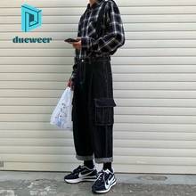 DUEWEER Mens Wide Leg Jeans Overalls Loose Straight Leg One-Piece Harajuku Strap Suspenders Casual Distressed Black Denim Pants 2024 - buy cheap