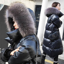 Winter Warm Female Hooded Thicken Jacket Women Big Real Fur Collar White Duck Down Jacket Big Size Lady Midi-long Down Coat 1012 2024 - buy cheap