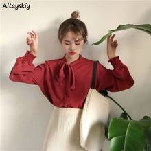 Camisas femininas resistentes e chique, blusas estilo coreano, soltas, de chiffon, com manga longa, para estudantes 2024 - compre barato