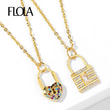 FLOLA CZ Cubic Zirconia Paved Padlock Chain Pendant Necklaces For Women Crystal Heart Lock Charm Necklace Rainbow Jewelry nkeq79 2024 - buy cheap