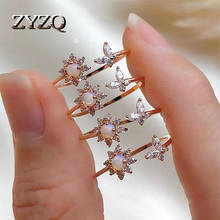 Zyzq anéis de dedo com juntas doces, anéis para mulheres flor de borboleta, anel analógico feminino para casamentos cor dourada, acessórios de joias 2024 - compre barato