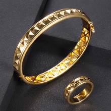 janekelly Luxury 2PCS Dubai Bangle Ring Set Fashion Jewelry Sets For Women Wedding Engagement brincos para as mulheres 2020 2024 - buy cheap