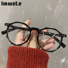 Imwete polígono óculos quadro masculino feminino retro leopardo miopia óculos moda all-match óculos preto quadros para espelho plano 2024 - compre barato