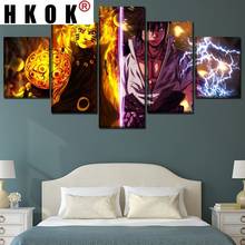 Hcoque 5 painéis de lona pinturas pôsteres impressos, um conjunto de desenhos animados uzumaki e sasuke uchiha, imagens de arte de parede, decoração para casa sala de estar 2024 - compre barato