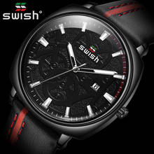 Relógio masculino marca de luxo, relógio de pulso com pulseira de couro genuíno esportivo para negócios, à prova d'água 2024 - compre barato
