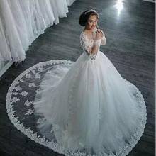 Long Sleeves Muslim Wedding Dresses Ball Gown Appliques Beaded Dubai Saudi Arabia Boho Wedding Gown Bridal Vestido De Noiva 2024 - buy cheap