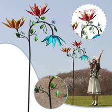 Moinho de vento de metal, grande, com 3 flores giratórias, colorido para jardim e quintal, decoração de arte 2021 2024 - compre barato