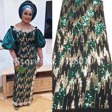 Tecido de veludo africano com lantejoulas, tecido de renda em veludo francês nigeriano, alta qualidade, lantejoulas, veludo para vestido de casamento m3551 2024 - compre barato