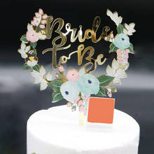 Adorno de acrílico para pastel de novia, decoración para pastel de boda con flores doradas, para fiesta nupcial, novedad 2024 - compra barato