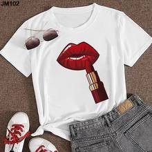 Fashion Lipstick Lips Print Female T-shirt Harajuku Women's O-neck Top T Shirt Summer Casual Streetwear Short Sleeve Lady Tshirt 2024 - buy cheap