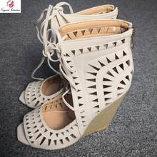 Sandalias de cuña moda para mujer, zapatos de tacón alto con punta abierta, de talla grande 4-15 2024 - compra barato