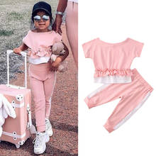1-6 Years Kid Baby Girl Clothes Pink Short Sleeve Ruffle Tops+Pants Leggings Outfit Kids Tracksuits For Girls Clothing Set 2024 - buy cheap
