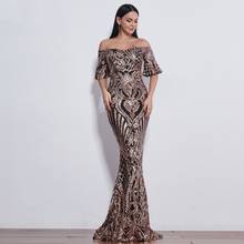 2020 вечерние женские платья с блестками черного и золотистого цвета, вечернее платье с вырезом лодочкой, хорошее качество материала 2024 - купить недорого