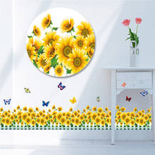 Adesivos de parede girassol amarelo dourado, decoração de casa, sala de estar, borda de parede, decoração de vidro, decalque de janela 2024 - compre barato