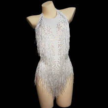 White Rhinestones Nightclub Pole Dance Bodysuits Sexy Tassel Latin Dance Jumpsuits Singer Performance Clothing Acrobatic Leotard 2024 - buy cheap